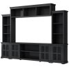 [VIDEO provided] ON-TREND Minimalism Entertainment Wall Unit with Bridge, Modern TV Console Table for TVs Up to 70", Multifunctional TV Stand with Tem