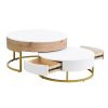 Modern Round Lift-top Nesting Coffee Tables with 2 Drawers White & Natural