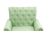 Mid-Century Modern Accent Chair, Linen Armchair w/Tufted Back/Wood Legs, Upholstered Lounge Arm Chair Single Sofa for Living Room Bedroom, Grass green