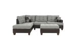 Contemporary Sectional Sofa Grey Polyfiber Linen Like Fabric Cushion Tufted Reversible 3pc Sectional Sofa L/R Chaise Ottoman Living Room Furniture Pil