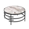 32.48'' Round Coffee Table With Sintered Stone Top&Sturdy Metal Frame, Modern Coffee Table for Living Room, Darker Gray