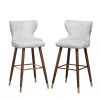 Nevis Mid-century Modern Faux Leather Tufted Nailhead Trim Barstool Set of 2, Off-White