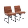 Upholstered Leather Dining Chairs Set of 2 With Metal Legs, Mid Century Modern Leisure Chairs for Kitchen Living Room Dining room Bistro Coffee Shop,B