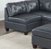 Contemporary Genuine Leather Black Tufted 6pc Modular Sectional Set 2x Corner Wedge 3x Armless Chair 1x Ottoman Living Room Furniture Sofa Couch