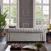 Chesterfield sofa in linen fabric (Light Grey)