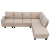 [VIDEO provided] [New] 104.3*78.7" Modern L-shaped Sectional Sofa,7-seat Linen Fabric Couch Set with Chaise Lounge and Convertible Ottoman for Living