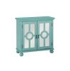 Classic Storage Cabinet 1pc Modern Traditional Accent Chest with Mirror Doors Antique Aqua Finish Pendant Pulls Wooden Furniture Living Room Bedroom