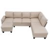 [VIDEO provided] [New] 104.3*78.7" Modern L-shaped Sectional Sofa,7-seat Linen Fabric Couch Set with Chaise Lounge and Convertible Ottoman for Living