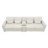 [VIDEO provided] [New] 114.2" Upholstered Sofa with Console, 2 Cupholders and 2 USB Ports Wired or Wirelessly Charged, Modern Linen Fabric Couches wit