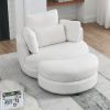 39"W Oversized Swivel Chair with moon storage ottoman for Living Room, Modern Accent Round Loveseat Circle Swivel Barrel Chairs for Bedroom Cuddle Sof