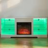 TV Stand Electric Fireplace TV Stand with Glass Shelves, 3D Fireplace TV Stand with LED Lights Wood with USB Charging Outlet Modern Television Table C