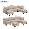 [VIDEO provided] [New] 104.3*78.7" Modern L-shaped Sectional Sofa,7-seat Linen Fabric Couch Set with Chaise Lounge and Convertible Ottoman for Living