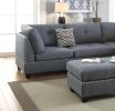 3-pcs Sectional Sofa Blue Grey Polyfiber Cushion Sofa Chaise Ottoman Reversible Couch Pillows