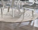 Formal Traditional Dining Table Round Table Silver Hue 5pc Dining Table w Shelf 4x Side Chairs Cut out Back Design Chairs Dining Room Furniture