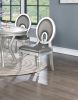 Formal Traditional Dining Table Round Table Silver Hue 5pc Dining Table w Shelf 4x Side Chairs Cut out Back Design Chairs Dining Room Furniture