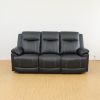 81 inch modern faux leather 3 seater sofa couch with 2 cup holders and two recliner chaise,recliner sofa with padded armrest for living room,dorm Blac