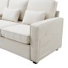 [VIDEO provided] [New] 114.2" Upholstered Sofa with Console, 2 Cupholders and 2 USB Ports Wired or Wirelessly Charged, Modern Linen Fabric Couches wit