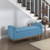 Mid-Century Modern Lift Top Storage Bench 1pc Tufted Blue Upholstered Solid Wood Walnut Finish Wooden Furniture