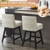 26" Upholstered Swivel Bar Stools Set of 2, Modern Linen Fabric High Back Counter Stools with Ergonomic Design and Wood Frame