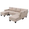 [VIDEO provided] [New] 104.3*78.7" Modern L-shaped Sectional Sofa,7-seat Linen Fabric Couch Set with Chaise Lounge and Convertible Ottoman for Living