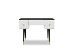 43.3" Modern Vanity Table Set with Flip-top Mirror and LED Light, Dressing Table with Customizable Storage, White and Black