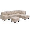 [VIDEO provided] [New] 104.3*78.7" Modern L-shaped Sectional Sofa,7-seat Linen Fabric Couch Set with Chaise Lounge and Convertible Ottoman for Living