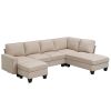 [VIDEO provided] [New] 104.3*78.7" Modern L-shaped Sectional Sofa,7-seat Linen Fabric Couch Set with Chaise Lounge and Convertible Ottoman for Living