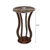 Brown Round Accent Table with Faux Marble Top