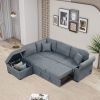 Sleeper Sectional Sofa, L-Shape Corner Couch Sofa-Bed with Storage Ottoman & Hidden Arm Storage & USB Charge for Living Room Apartment, Dark Gray