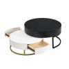 Modern Round Lift-top Nesting Coffee Tables with 2 Drawers White & Black