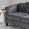 57" Chesterfield Sofa Grey Velvet for Living Room, 2 Seater Sofa Tufted Couch with Rolled Arms and Nailhead for Living Room, Bedroom, Office, Apartmen