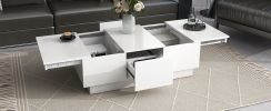 [VIDEO provided] ON-TREND Coffee Table with 2 large Hidden Storage Compartment, Extendable Cocktail Table with 2 Drawers, High-gloss Center Table with