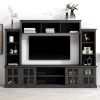 [VIDEO provided] ON-TREND Minimalism Entertainment Wall Unit with Bridge, Modern TV Console Table for TVs Up to 70", Multifunctional TV Stand with Tem