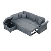 Sleeper Sectional Sofa, L-Shape Corner Couch Sofa-Bed with Storage Ottoman & Hidden Arm Storage & USB Charge for Living Room Apartment, Dark Gray