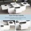 [VIDEO provided] ON-TREND Coffee Table with 2 large Hidden Storage Compartment, Extendable Cocktail Table with 2 Drawers, High-gloss Center Table with