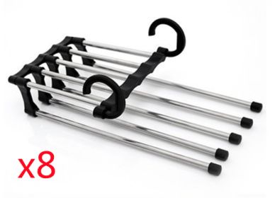 5 In 1 Wardrobe Hanger Multi-functional Clothes Hangers Pants Stainless Steel Magic Wardrobe Clothing Hangers For Clothes Rack (Option: Black-47x18cm 8PCS)