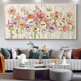 Handmade Abstract Blossom Pink Flower Oil Painting on Canvas;  Large Original Modern Textured Floral Scenery Painting Boho Wall Art Living Room Home D (size: 60x120cm)