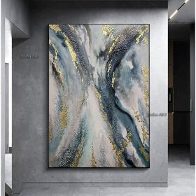 Handmade Oil Painting Canvas Wall Art Decoration Abstract Art Painting Gold Foil Streamer for Home Living Room hallway bedroom luxurious decorative pa (size: 50X70cm)