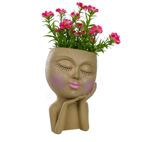 Resin Flower Pot Vase Artistic Sculpture Head Planter Flower Pot (Color: Yellow)