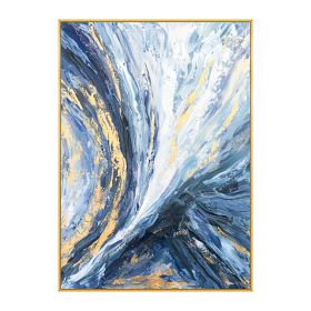 Modern Wall Art Pictures 100% hand painted Gold Foil Blue Canvas Oil Painting Wall Pictures For Living Room Decor Abstract Art No Frame (size: 90X120cm)