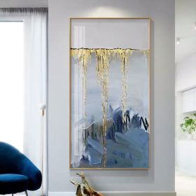 Handmade Gold Foil Abstract Oil Painting Top Selling Wall Art Modern Blue Color Picture Canvas Home Decor For Living Room No Frame (size: 150X220cm)