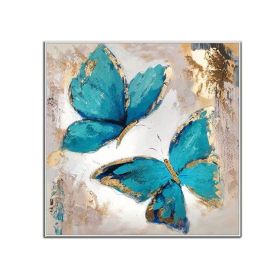 100% Handmade Abstract Oil Painting Top Selling Wall Art Modern Minimalist Blue Color Butterfly Picture Canvas Home Decor For Living Room No Frame (size: 100x100cm)