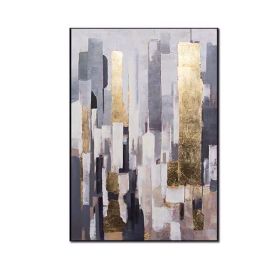 Top Selling Handmade Abstract Oil Painting Wall Art Modern City Building Gold Foil Picture Canvas Home Decor For Living Room Bedroom No Frame (size: 100X150cm)