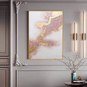 Top Selling Handmade Abstract Oil Painting Wall Art Modern Minimalist Pink Gold Foil Picture Canvas Home Decor For Living Room Bedroom No Frame (size: 90X120cm)