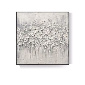 Top Selling Handmade Abstract Oil Painting Wall Art Modern Minimalist White Flowers Picture Canvas Home Decor For Living Room Bedroom No Frame (size: 150x150cm)