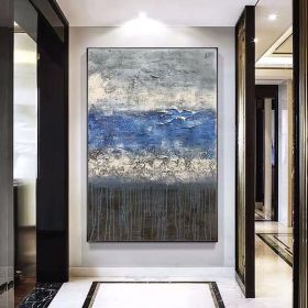 Top Selling Handmade Abstract Oil Painting Wall Art Modern Minimalist Blue Picture Canvas Home Decor For Living Room Bedroom No Frame (size: 100X150cm)