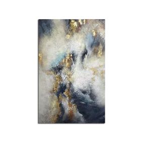 Handmade Top Selling Abstract Oil Painting Wall Art Modern Minimalist Blue Color Gold Foil Picture Canvas Home Decoration For Living Room No Frame (size: 100X150cm)