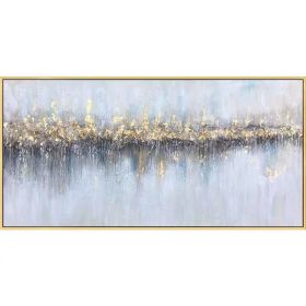 100% Handmade Gold Foil Abstract Oil Painting Wall Art Modern Minimalist Blue Abstract Picture Canvas Home Decor For Living Room No Frame (size: 100X150cm)