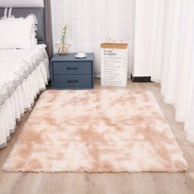 1pc, Plush Silk Fur Rug for Indoor Bedroom and Living Room - Soft and Luxurious Floor Mat (Color: Tie-dye Beige, size: 62.99*78.74inch)