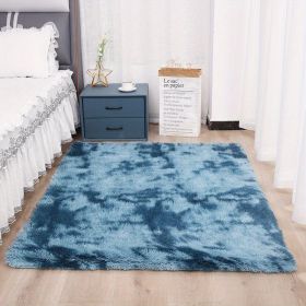 1pc, Plush Silk Fur Rug for Indoor Bedroom and Living Room - Soft and Luxurious Floor Mat (Color: Tie-dye Sapphire Blue, size: 35.4*59.1 inch)